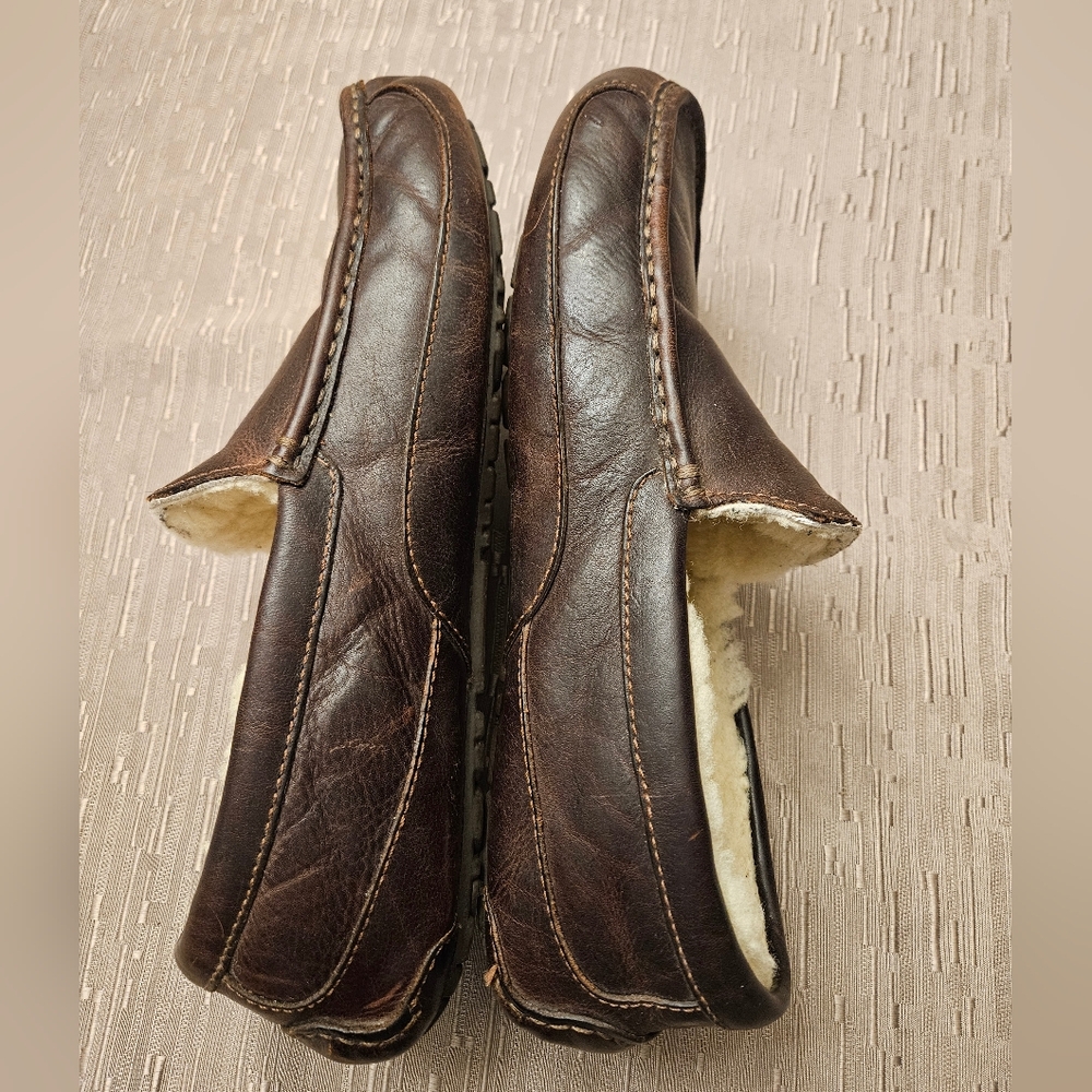 UGG Dark Brown Leather Slip-On Loafers - Picture 6 of 8
